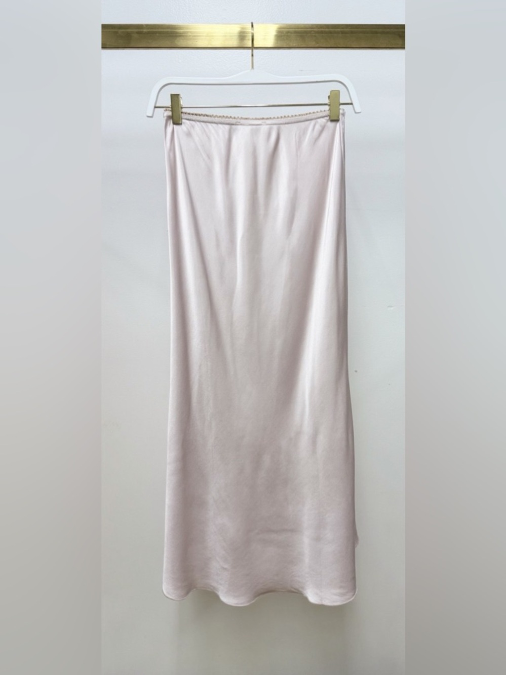 (9298/235110-BBPNK) SOLID ELASTIC LACE TRIM WAIST SILKY VISCOSE MAXI SKIRT - Picture 2 of 6